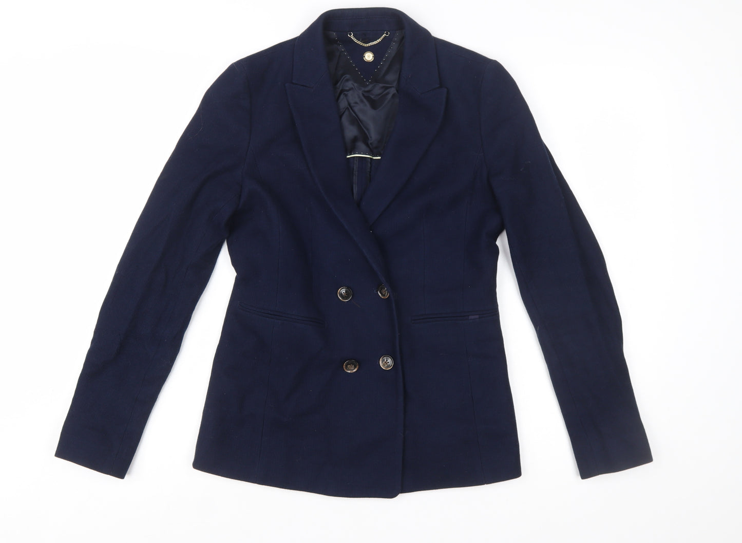 Massimo Dutti Women's Blue Double-Breasted Blazer UK 8 Viscose Blend