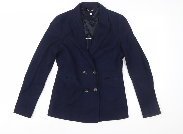 Massimo Dutti Women's Blue Double-Breasted Blazer UK 8 Viscose Blend