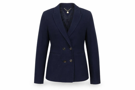 Front view of Massimo Dutti Women's Blue Double-Breasted Blazer UK 8 Viscose Blend