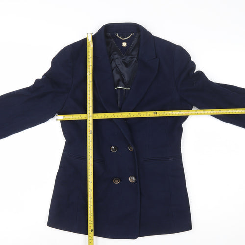 Massimo Dutti Women's Blue Double-Breasted Blazer UK 8 Viscose Blend