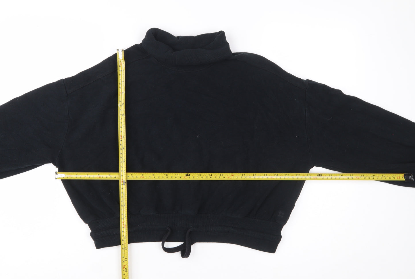 Sweaty Betty Womens Black Drawstring Funnel Neck Cotton Blend Sweatshirt Size S
