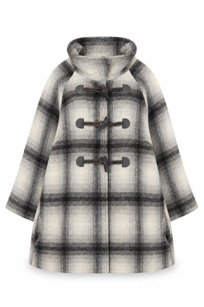 Front view of Marks & Spencer Women’s Grey Check Wool Blend Cape Coat UK 12