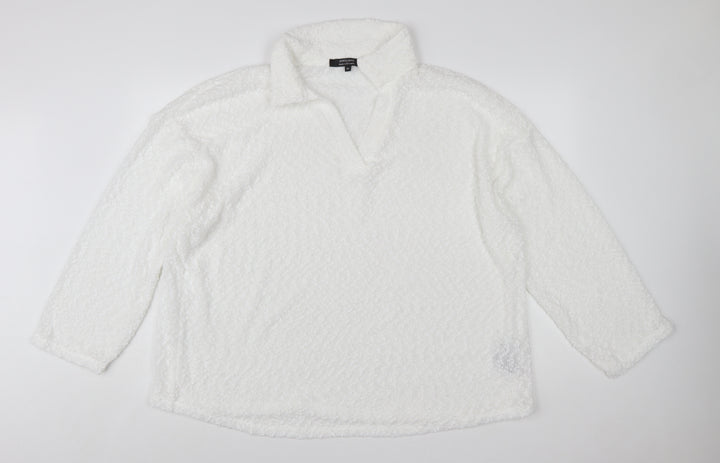 JD Williams Women’s White Collar Fleece Pullover Jumper Size 22