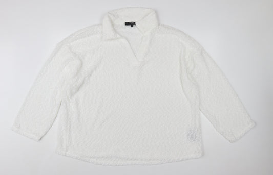 JD Williams Women’s White Collar Fleece Pullover Jumper Size 22