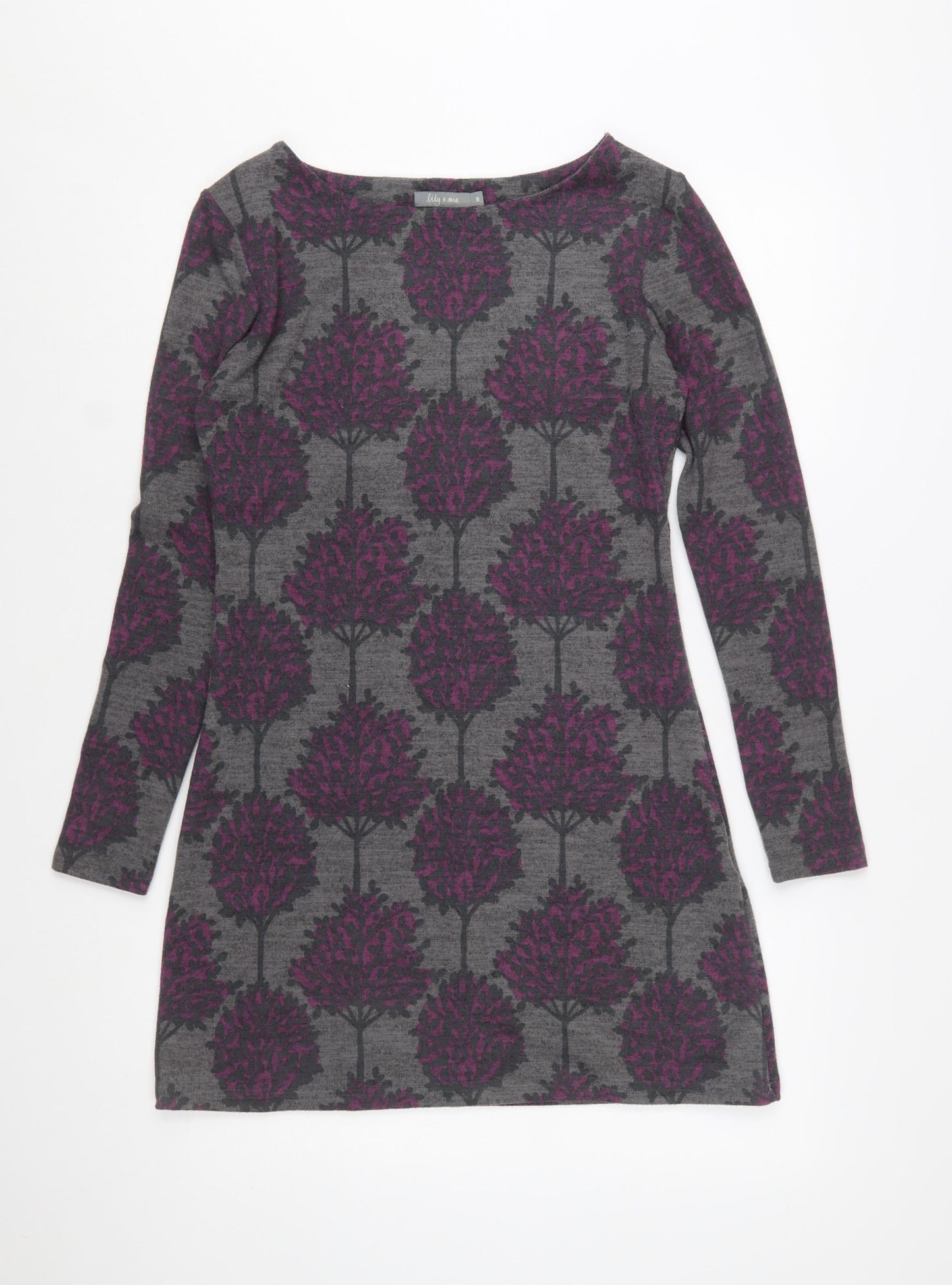 Lily & Me Women’s Grey Tree Print Shift Dress Size 8 Long Sleeve