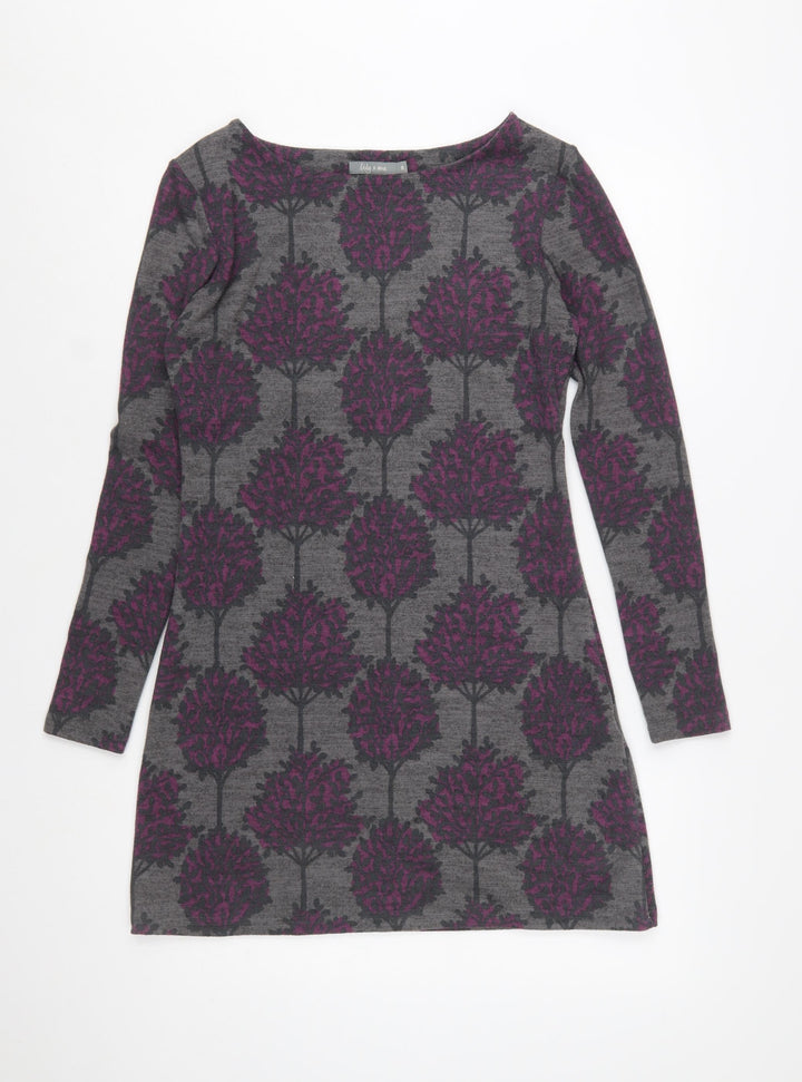 Lily & Me Women’s Grey Tree Print Shift Dress Size 8 Long Sleeve