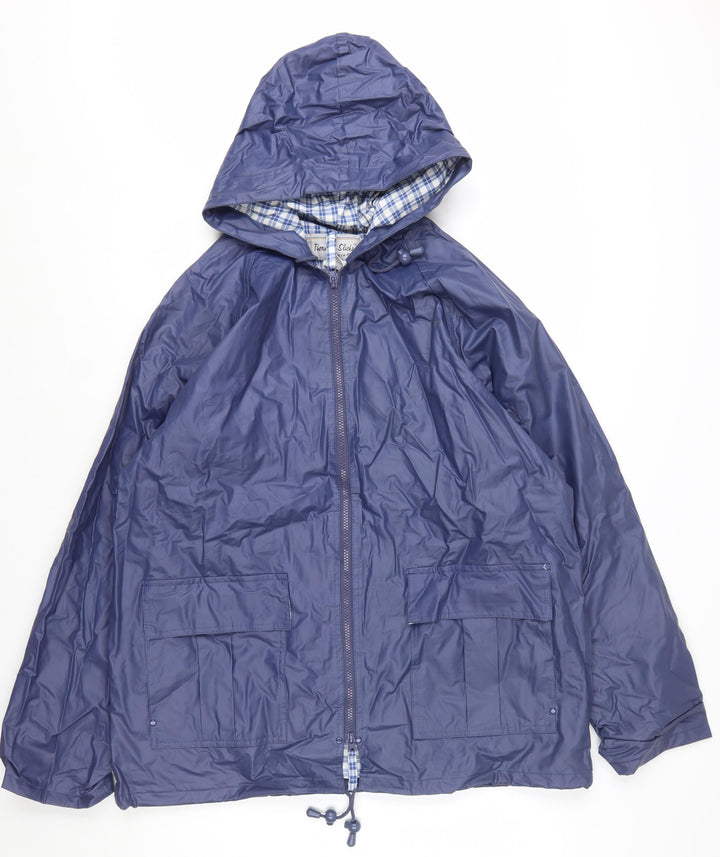 Thermal-Slicks Men’s Blue Waterproof Hooded Rain Coat Jacket L