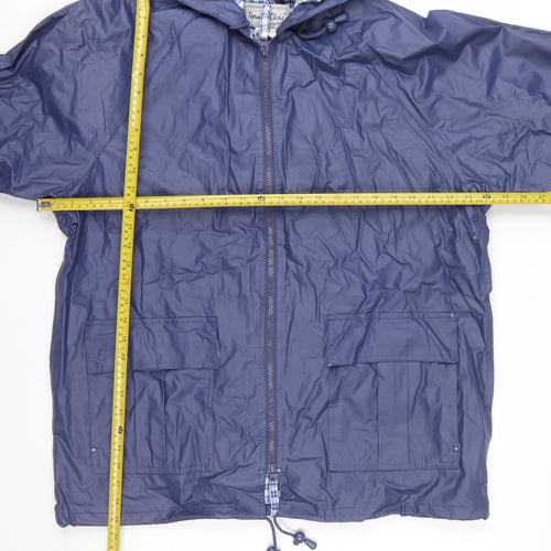 Thermal-Slicks Men’s Blue Waterproof Hooded Rain Coat Jacket L