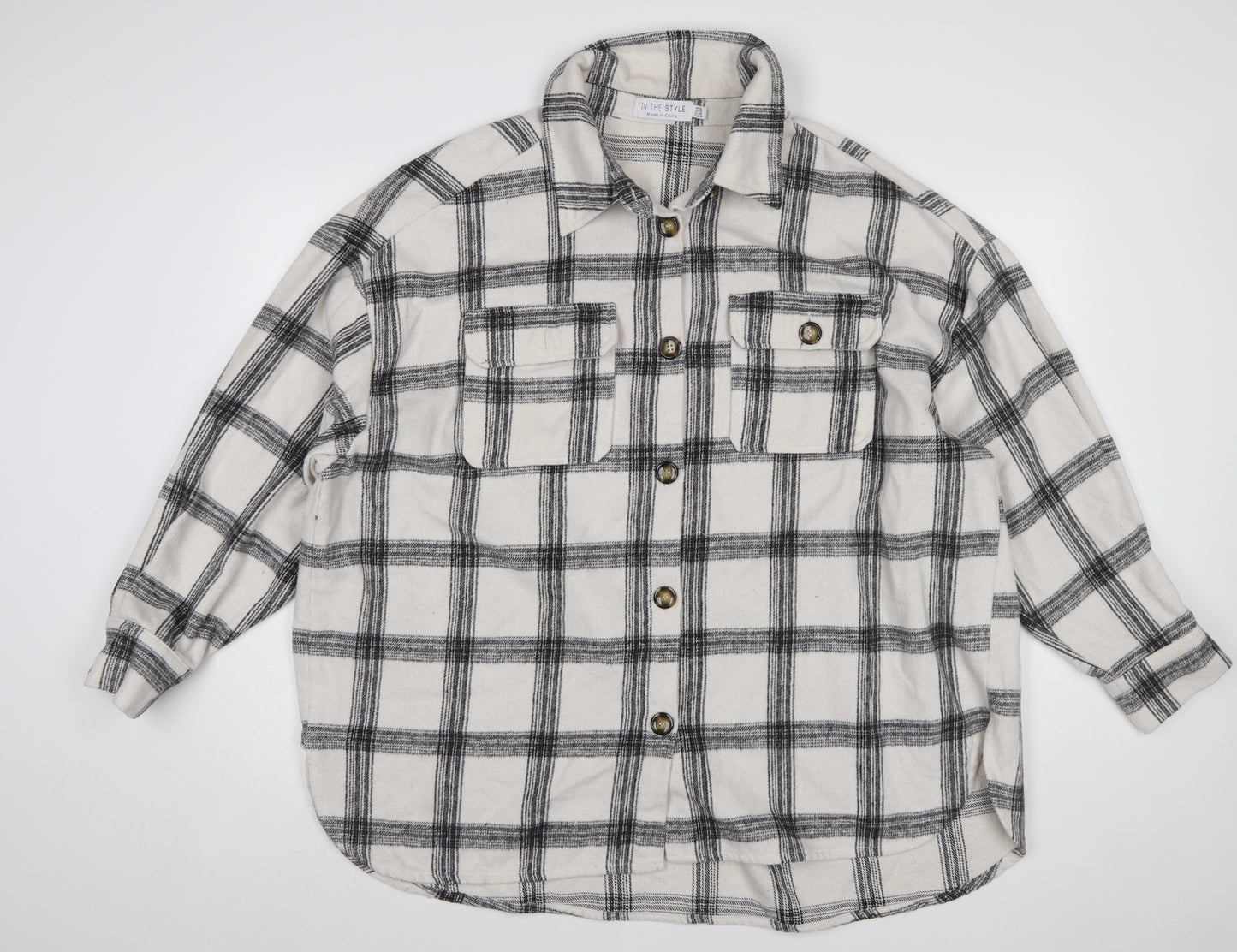 In The Style Womens White Check Flannel Button-Up Shirt Size 18