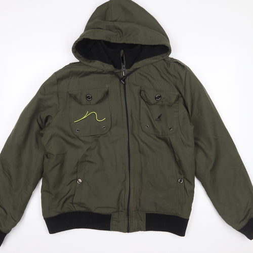 Kangol Mens Green XL Bomber Jacket Hooded Black Label Edition