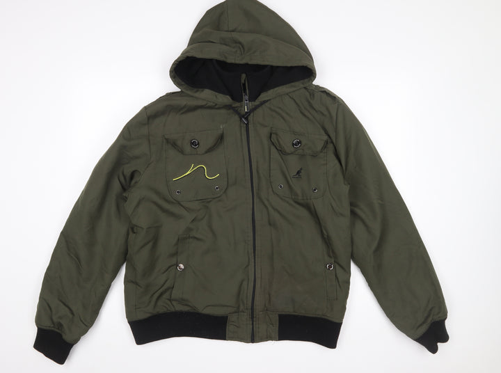 Kangol Mens Green XL Bomber Jacket Hooded Black Label Edition