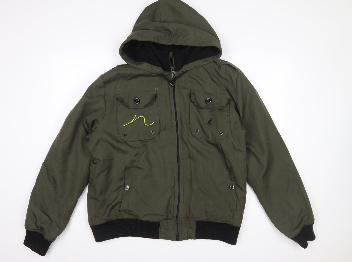 Kangol Mens Green XL Bomber Jacket Hooded Black Label Edition