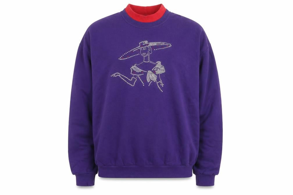 Front view of Jerzees Men’s Purple Rhinestone Graphic Pullover Sweatshirt L