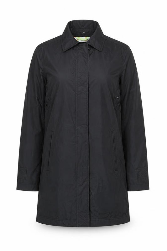 Front view of White Stag Women’s Black Long Rain Coat L Full Zip Water Resistant