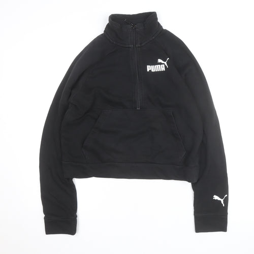 Puma Girls Black Fleece 1/4 Zip Pullover Sweatshirt L Regular Fit