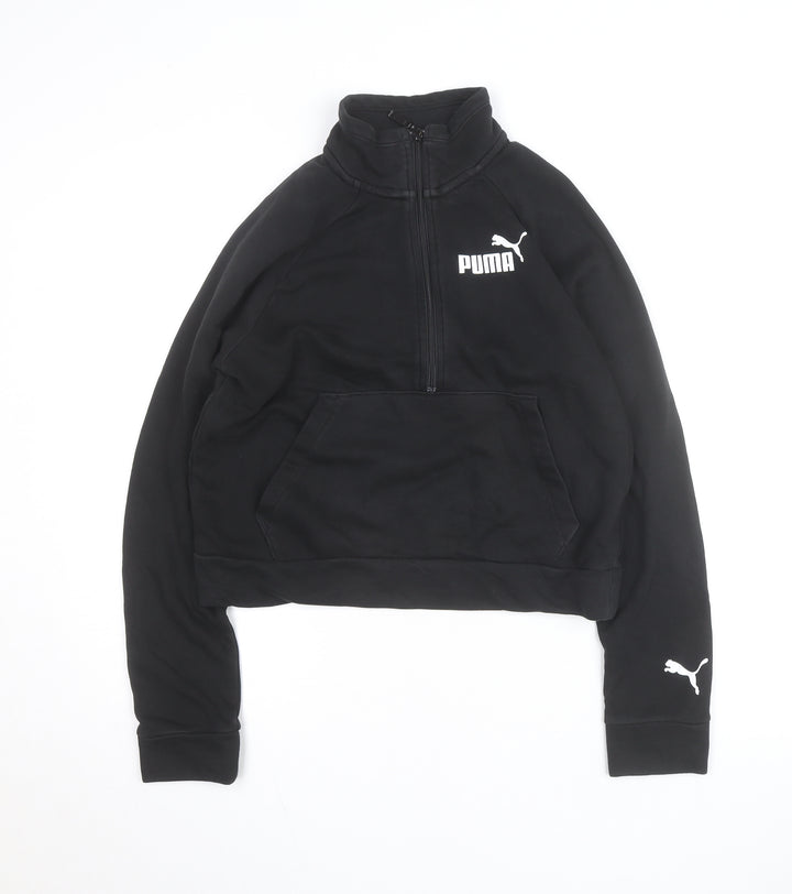 Puma Girls Black Fleece 1/4 Zip Pullover Sweatshirt L Regular Fit