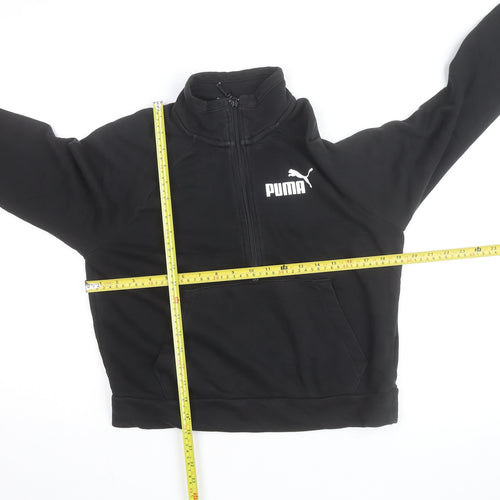 Puma Girls Black Fleece 1/4 Zip Pullover Sweatshirt L Regular Fit