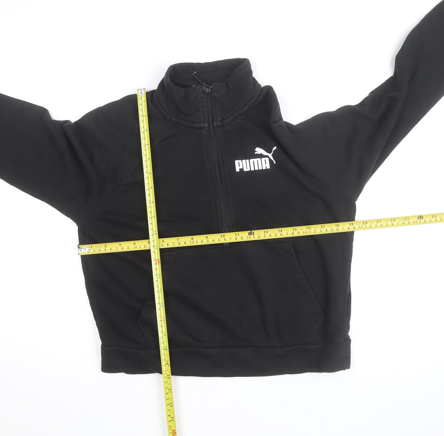 Puma Girls Black Fleece 1/4 Zip Pullover Sweatshirt L Regular Fit