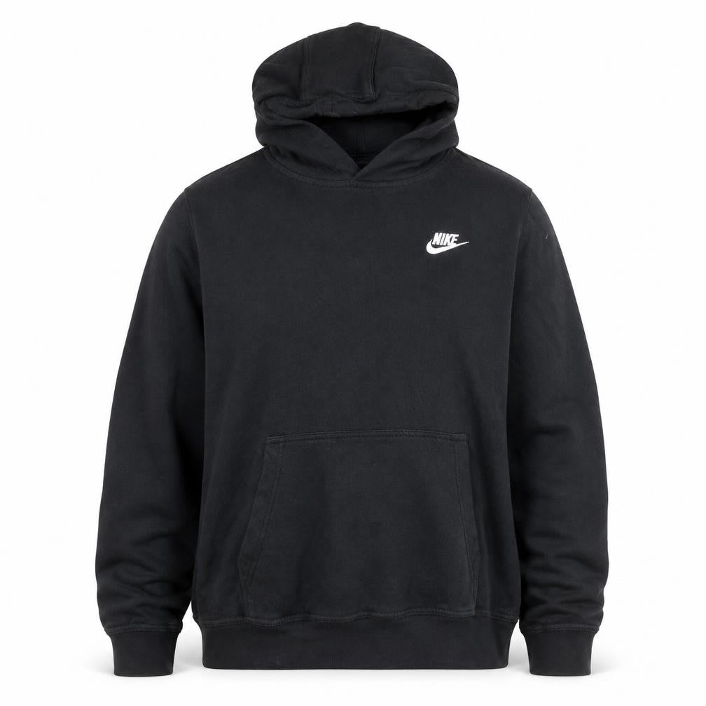 Front view of Nike Men Black Pullover Hoodie Medium Fleece Sportswear