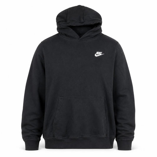 Front view of Nike Men Black Pullover Hoodie Medium Fleece Sportswear