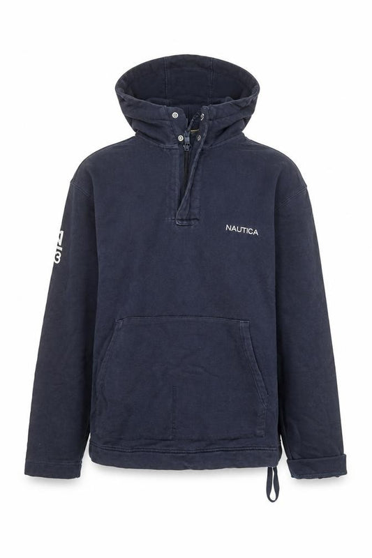 Front view of Nautica Men's Blue Pullover 1/4 Zip Hoodie, size S