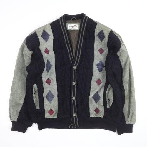 Modango Men’s Multicoloured Argyle Bomber Jacket L Wool Leather Mix