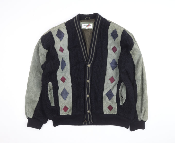 Modango Men’s Multicoloured Argyle Bomber Jacket L Wool Leather Mix
