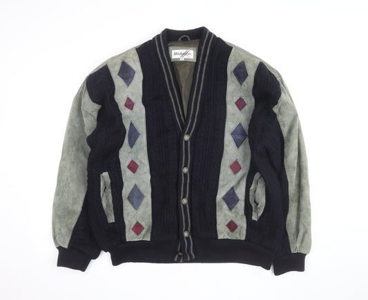 Modango Men’s Multicoloured Argyle Bomber Jacket L Wool Leather Mix
