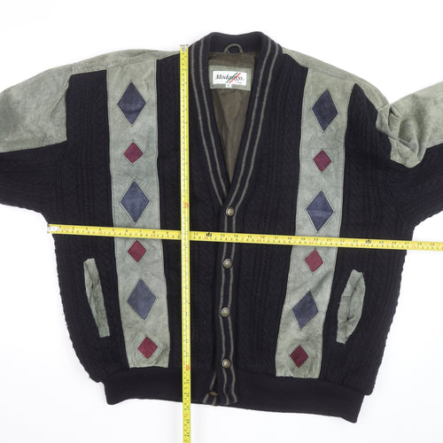 Modango Men’s Multicoloured Argyle Bomber Jacket L Wool Leather Mix