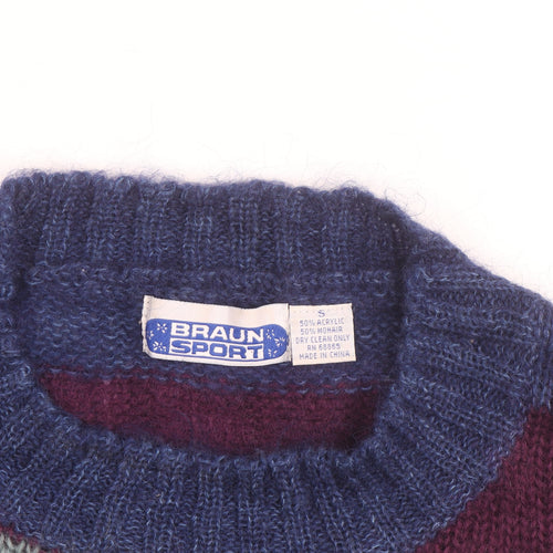 Braun Sport Men's Multicoloured Mohair Blend Striped Pullover Jumper S