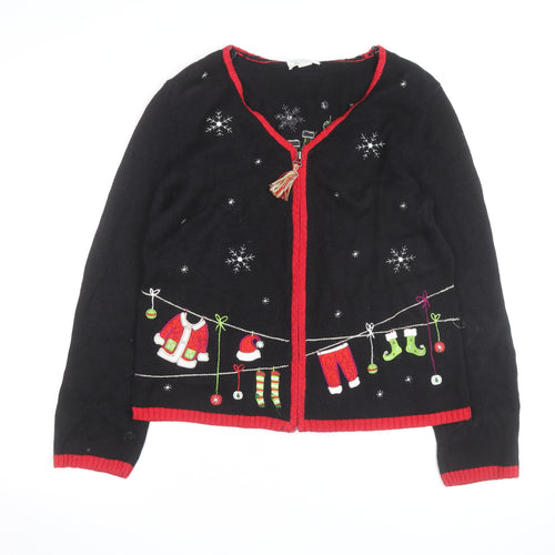 Christopher & Banks Women's Black Christmas Cardigan M