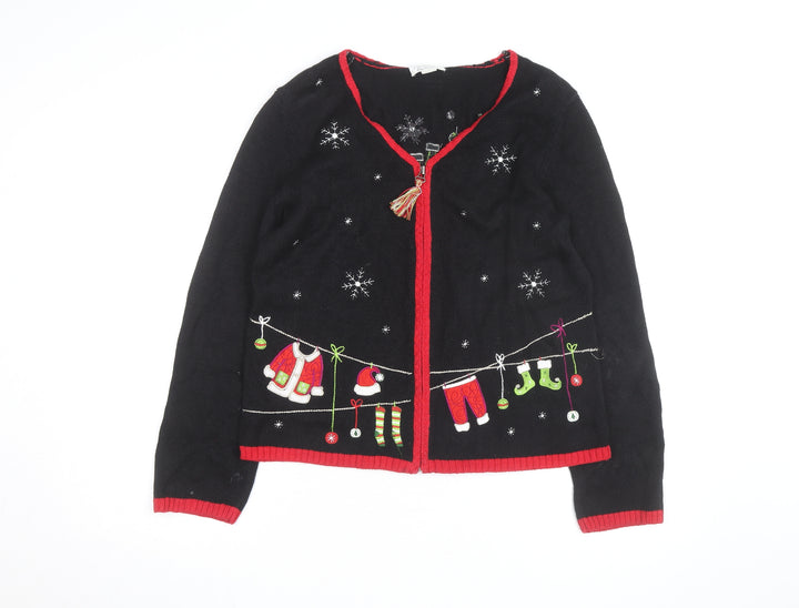 Christopher & Banks Women's Black Christmas Cardigan M