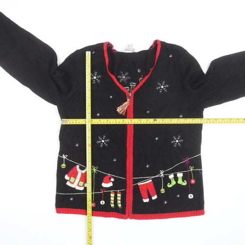 Christopher & Banks Women's Black Christmas Cardigan M