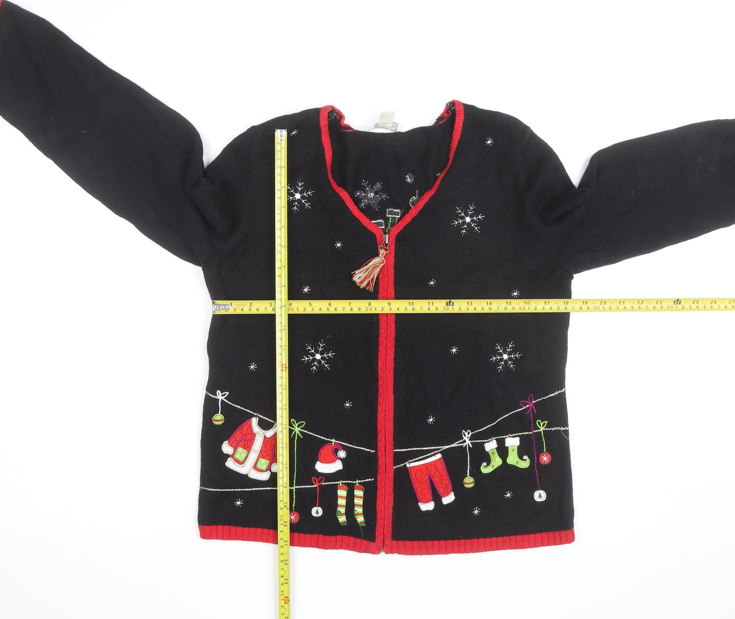 Christopher & Banks Women's Black Christmas Cardigan M