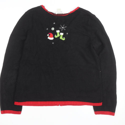 Christopher & Banks Women's Black Christmas Cardigan M