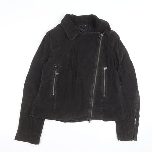 Nevada Women Black Corduroy Biker Jacket Size 14 Lined Zip Style