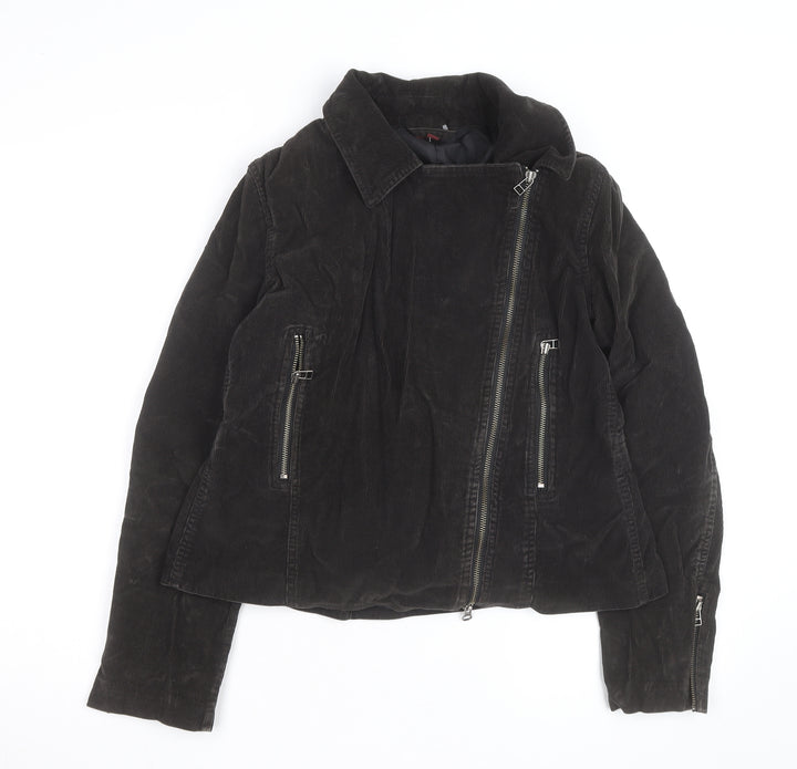 Nevada Women Black Corduroy Biker Jacket Size 14 Lined Zip Style