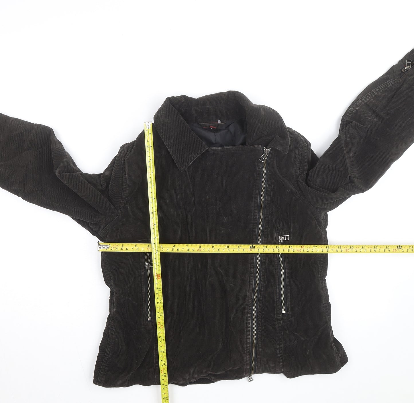 Nevada Women Black Corduroy Biker Jacket Size 14 Lined Zip Style