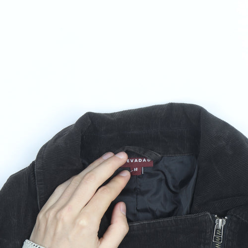 Nevada Women Black Corduroy Biker Jacket Size 14 Lined Zip Style