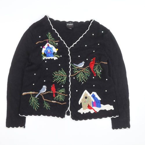 Designers Originals Studio Black Christmas Embroidered Cardigan Women's M