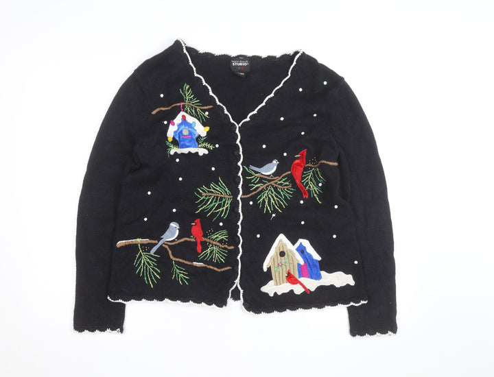 Designers Originals Studio Black Christmas Embroidered Cardigan Women's M