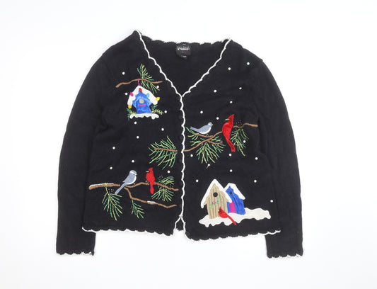 Designers Originals Studio Black Christmas Embroidered Cardigan Women's M
