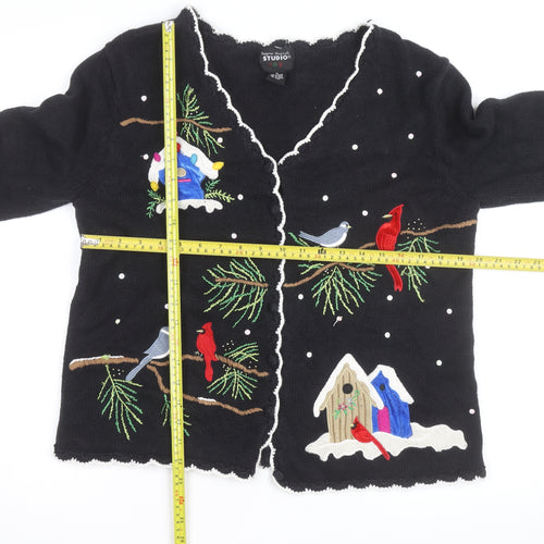 Designers Originals Studio Black Christmas Embroidered Cardigan Women's M