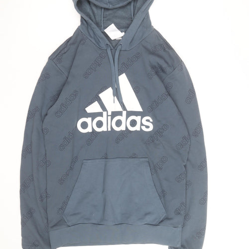 Adidas Men's Blue Pullover Hoodie Size M Graphic Logo Sportswear