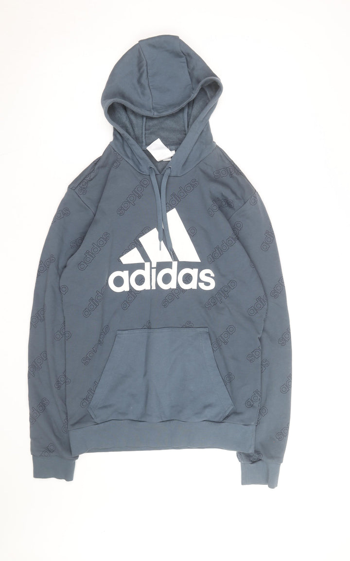 Adidas Men's Blue Pullover Hoodie Size M Graphic Logo Sportswear