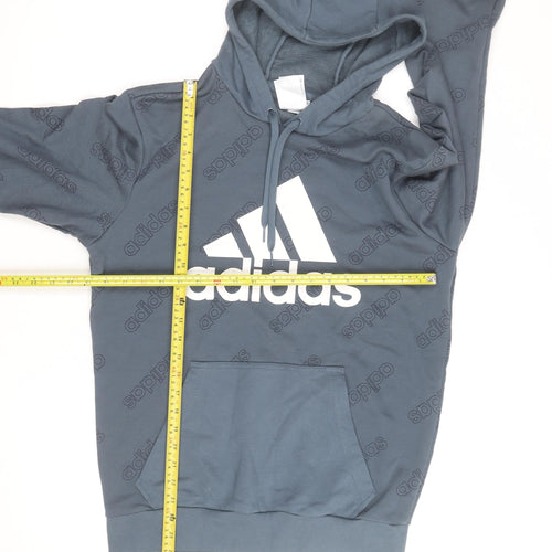 Adidas Men's Blue Pullover Hoodie Size M Graphic Logo Sportswear