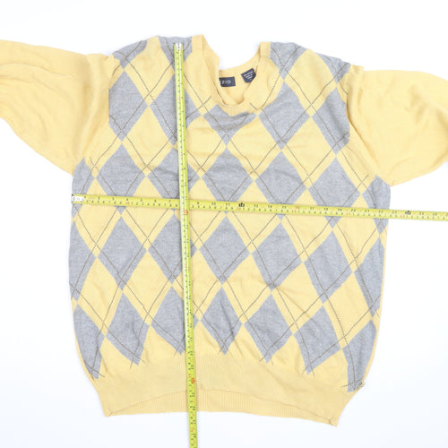 IZOD Men's Yellow Argyle Cotton V-Neck Jumper Size L
