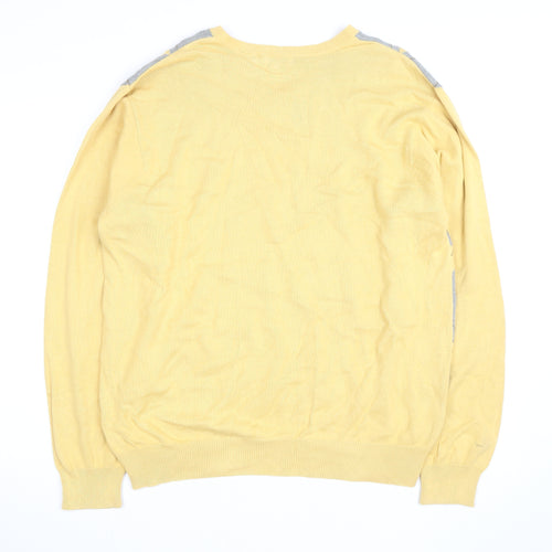 IZOD Men's Yellow Argyle Cotton V-Neck Jumper Size L