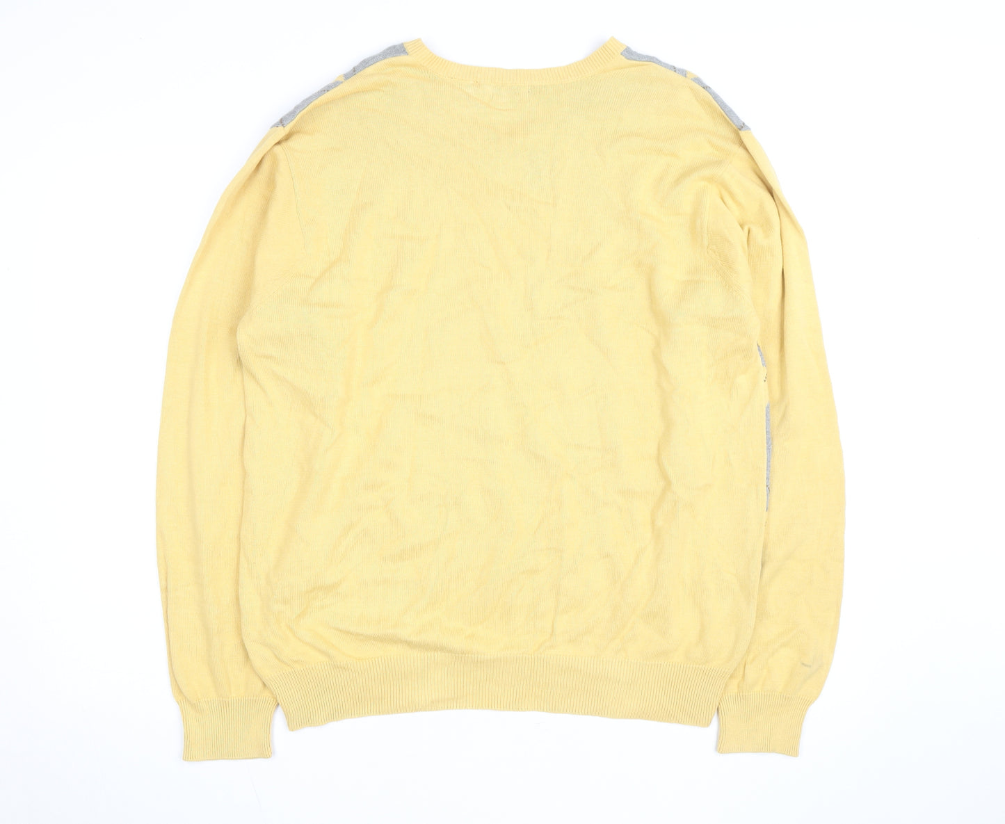 IZOD Men's Yellow Argyle Cotton V-Neck Jumper Size L