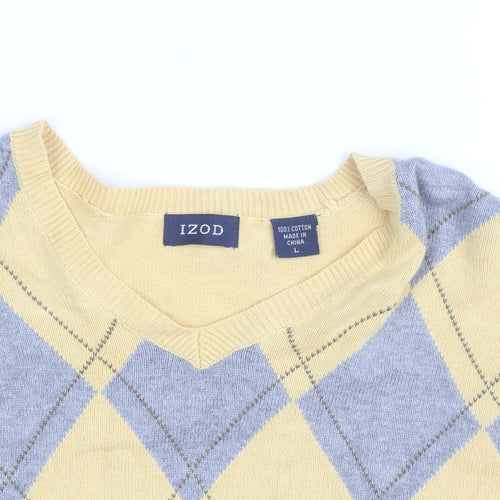 IZOD Men's Yellow Argyle Cotton V-Neck Jumper Size L